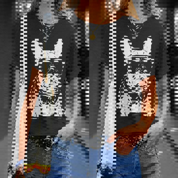 ファニーフレンチブルドッグ サングラス付き フレンチブルドッグ Tシャツ 彼女への贈り物