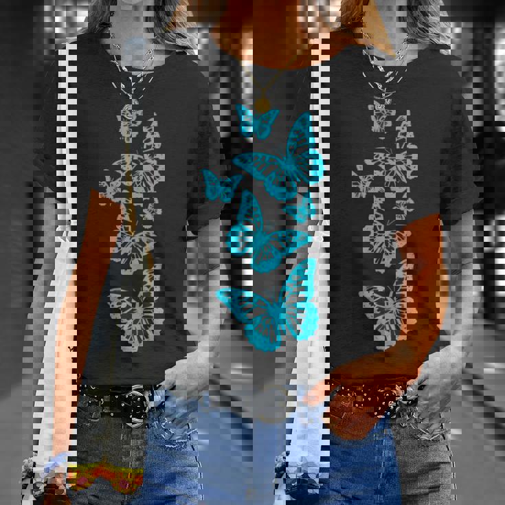 ファンタジー エレガント 蝶 ブルー ブラック シェイプ マニア Tシャツ 彼女への贈り物