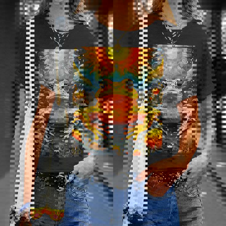 ファンタジー キュート イエロー カエルの太陽 Tシャツ 彼女への贈り物