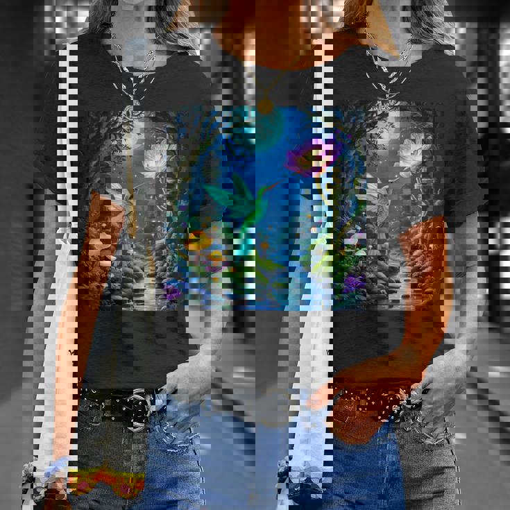 ファンタジー グリーン 鳥 花 Tシャツ 彼女への贈り物