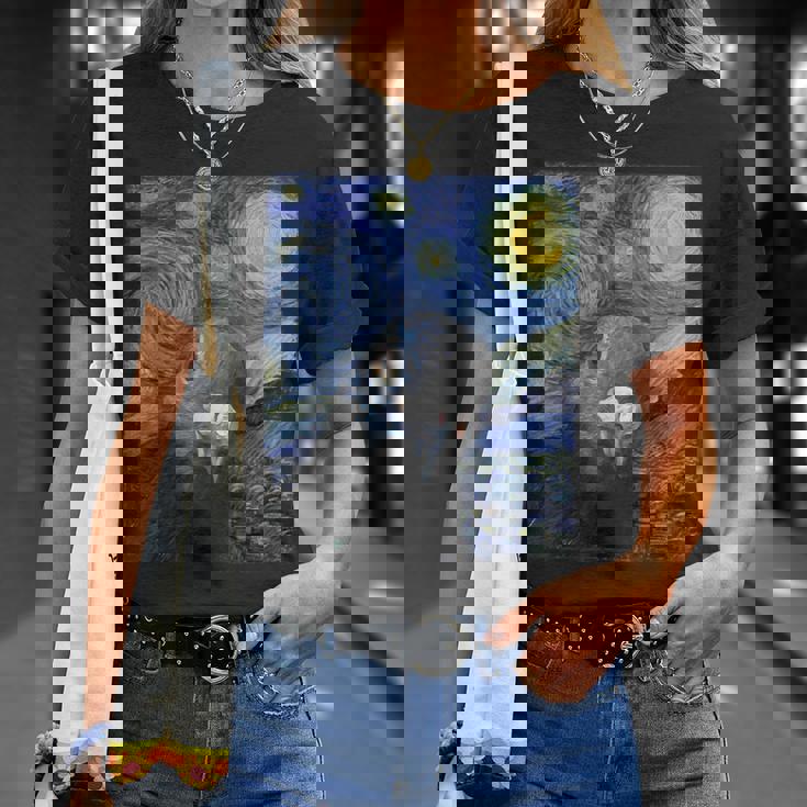 ファン・ゴッホの星月夜鳩のミームペインティング Tシャツ 彼女への贈り物