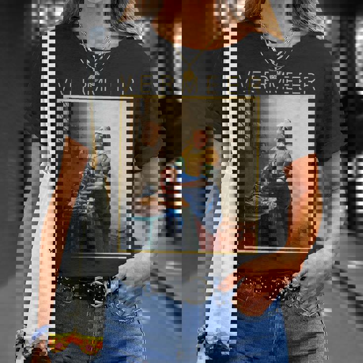 フェルメール 面白いtシャツ アート 牛乳を注ぐ女 絵画 メンズ レディース 面白い 服 美術 油彩画 Tシャツ 彼女への贈り物