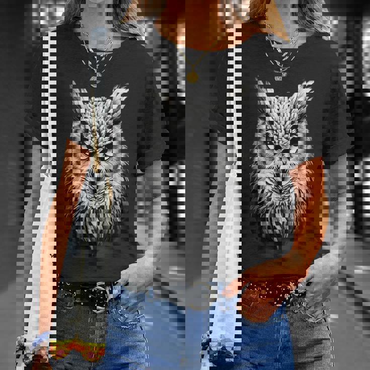 フクロウ 肖像画 アートワーク 図面 動物愛好家 アニマルプリント Tシャツ 彼女への贈り物