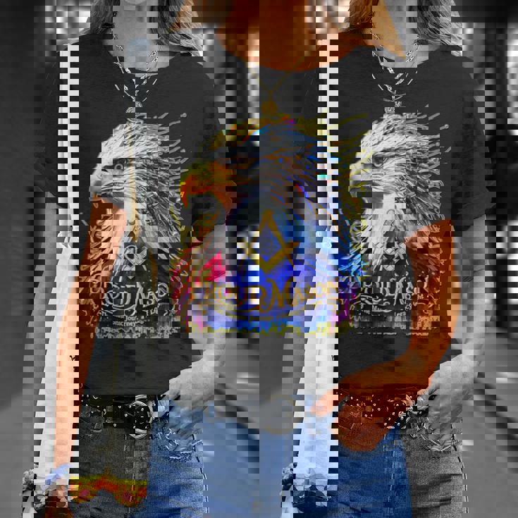 フリーメイソンs&C「マイティカラーイーグル」と書かれたフリーメイソンのシンボル。 Tシャツ 彼女への贈り物