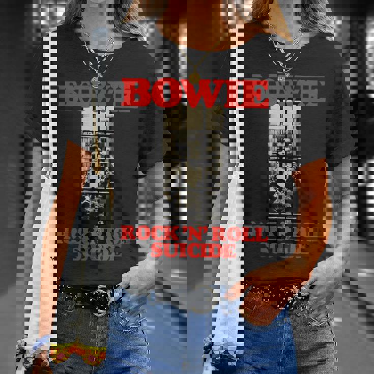 ブライアン・ウォードによるデヴィッド・ボウイ・ロックンロール自殺写真 Tシャツ 彼女への贈り物