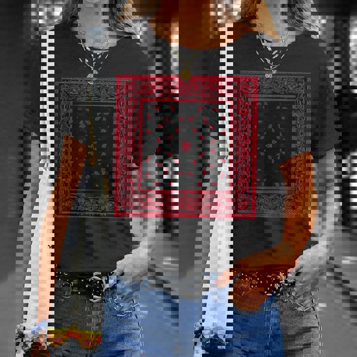 メンズ ブラックレッドバンダナプリントtシャツ ペイズリー柄 レッドラグ Tシャツ 彼女への贈り物