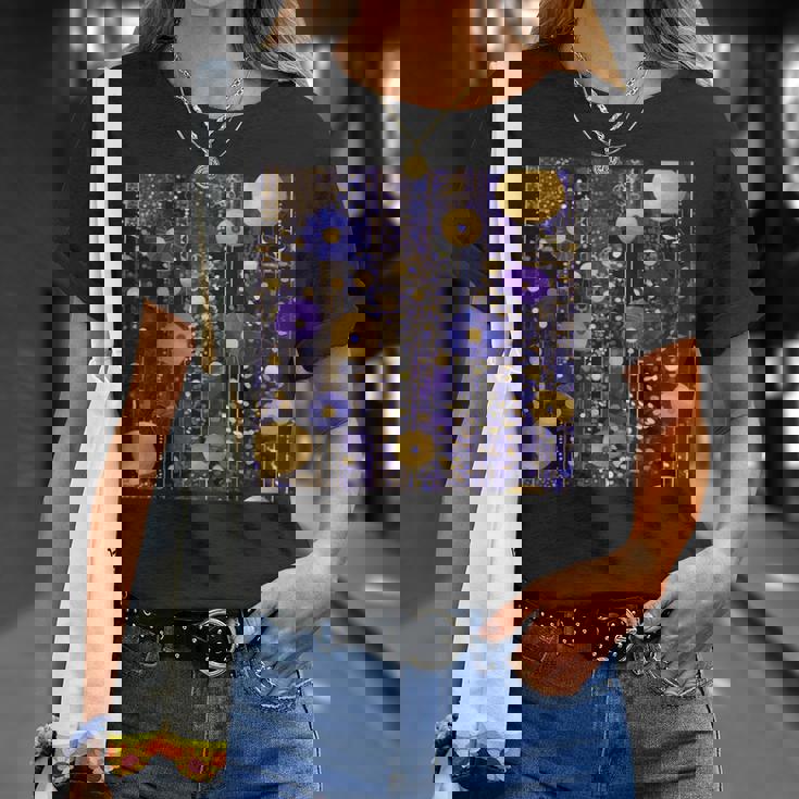 ブルーとゴールド フラワーガーデン アフタークリムト Tシャツ 彼女への贈り物