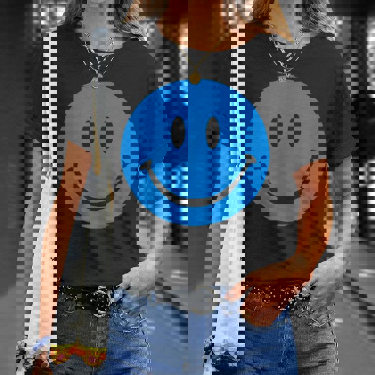 ブルースマイリーフェイス レトロブルーハッピーフェイス Tシャツ 彼女への贈り物