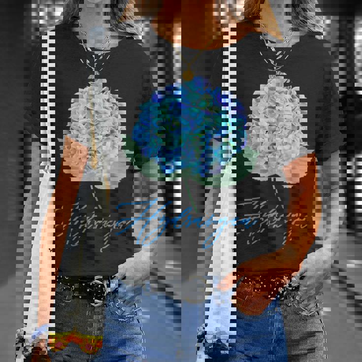 ブルーパープルアジサイフラワーレトロガーデナーアート Tシャツ 彼女への贈り物