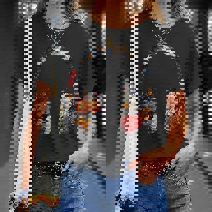 ヘッドフォンのシルエット 花柄 ボタニカル・フラワー Tシャツ 彼女への贈り物