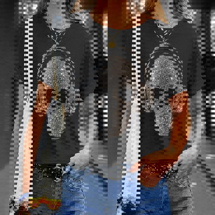 ヘッドフォン付きキラキラドクロ Dj音楽愛好家 Tシャツ 彼女への贈り物