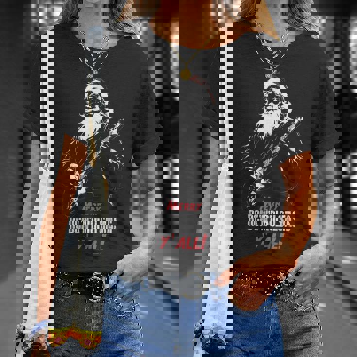 ヘヴィメタルのクリスマス、ギターを弾くサンタ Tシャツ 彼女への贈り物