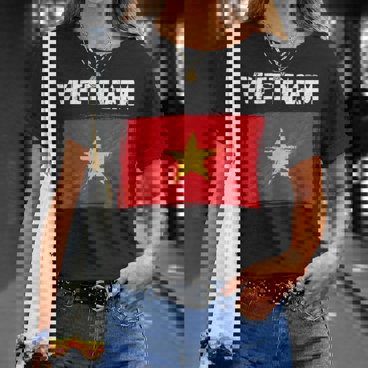 ベトナム国旗 ホリデー ビンテージ グランジ ベトナム国旗 Tシャツ 彼女への贈り物