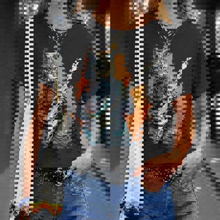 ベースギター 音楽 猫 ギターを弾く Tシャツ 彼女への贈り物