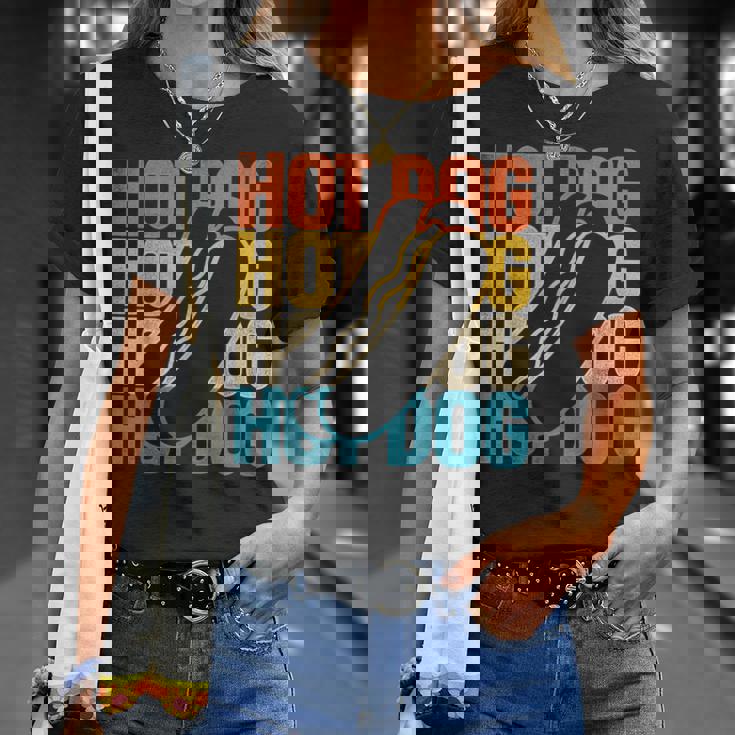 ホットドッグ 大人用 レトロ ヴィンテージ ホットドッグ Tシャツ 彼女への贈り物