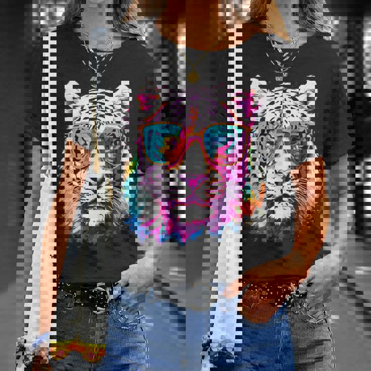 ホワイトタイガー サングラス カラフル アート 動物 虎 Tシャツ 彼女への贈り物