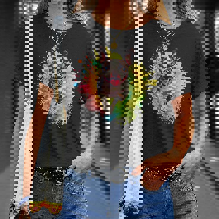 ボストンテリア 恋人 カラフル スプラッシュアート ボストンテリア Tシャツ 彼女への贈り物