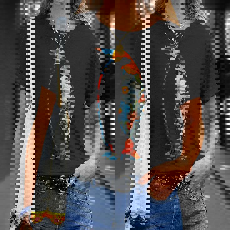 ボタニカルフラワーのシルエット 花柄 ペンギン Tシャツ 彼女への贈り物