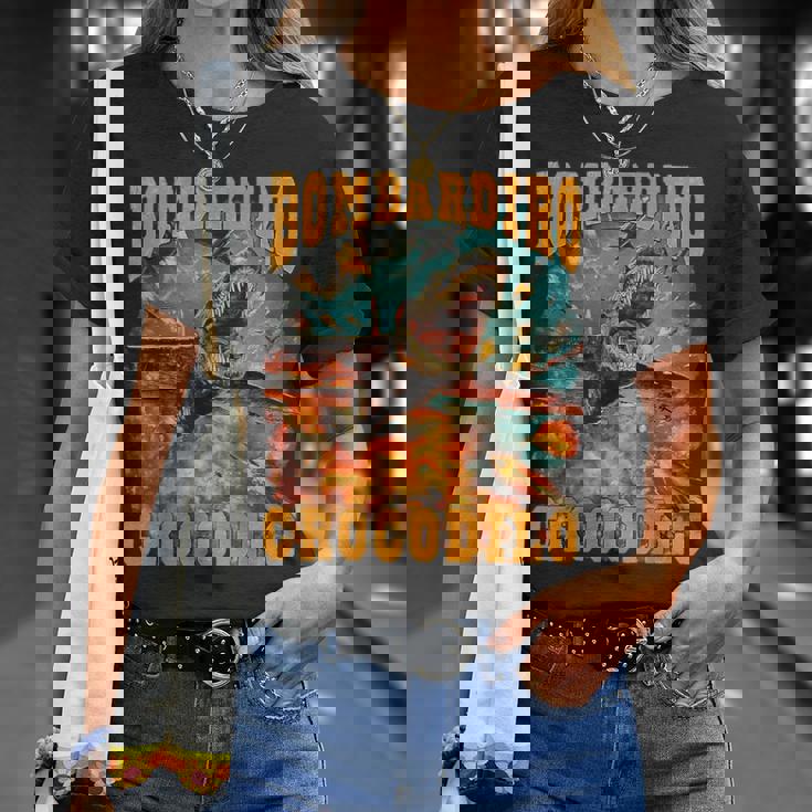 ボンバディロクロコダイルミームクロコダイルファイア-イタリアンブレインロット Tシャツ 彼女への贈り物