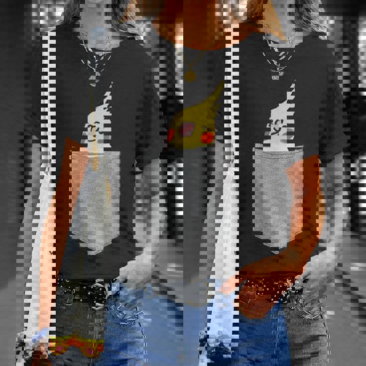 ポケットから覗くオカメインコのデザイン Tシャツ 彼女への贈り物