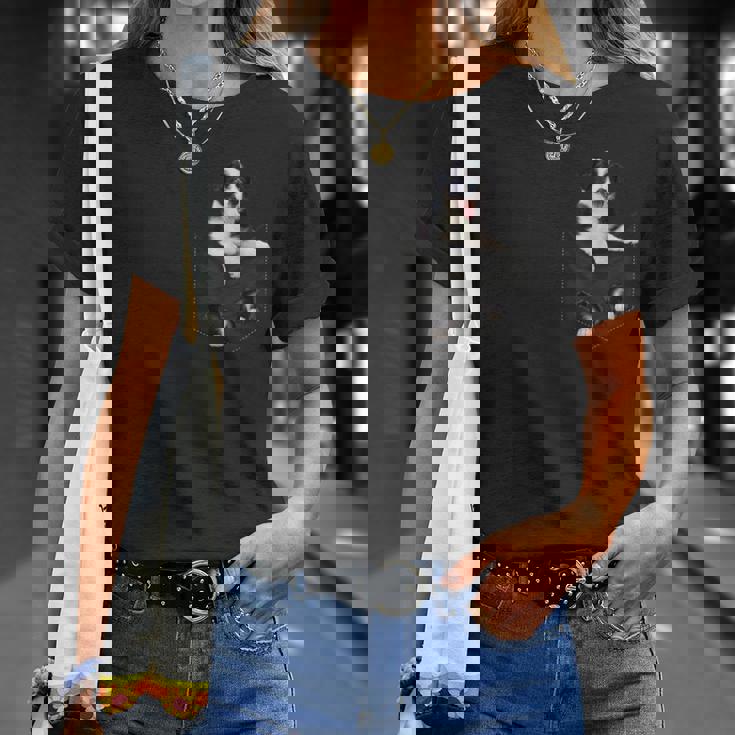 ポケットに入った面白いボーダーコリー ボーダーコリー愛好家に Tシャツ 彼女への贈り物