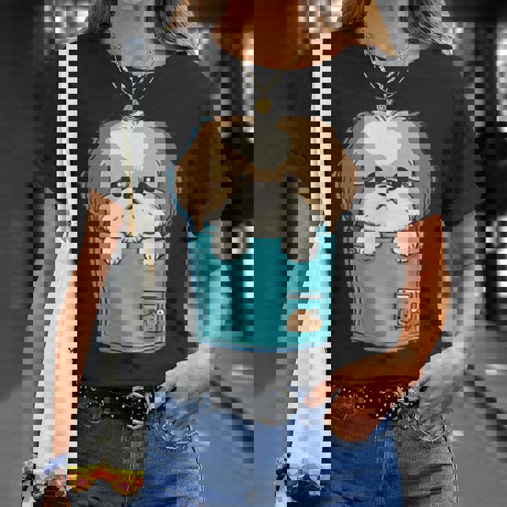 ポケット犬好きにはたまらないシーズー犬 Tシャツ 彼女への贈り物