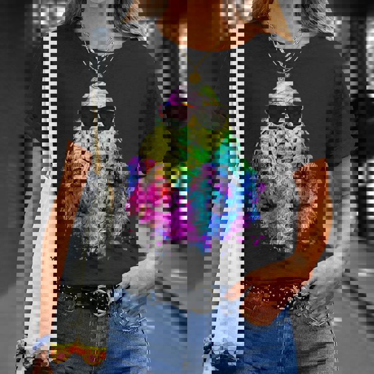 ポップアート アメリカンコッカー スパニエル 犬のポートレート ヘッドフォン付き Tシャツ 彼女への贈り物