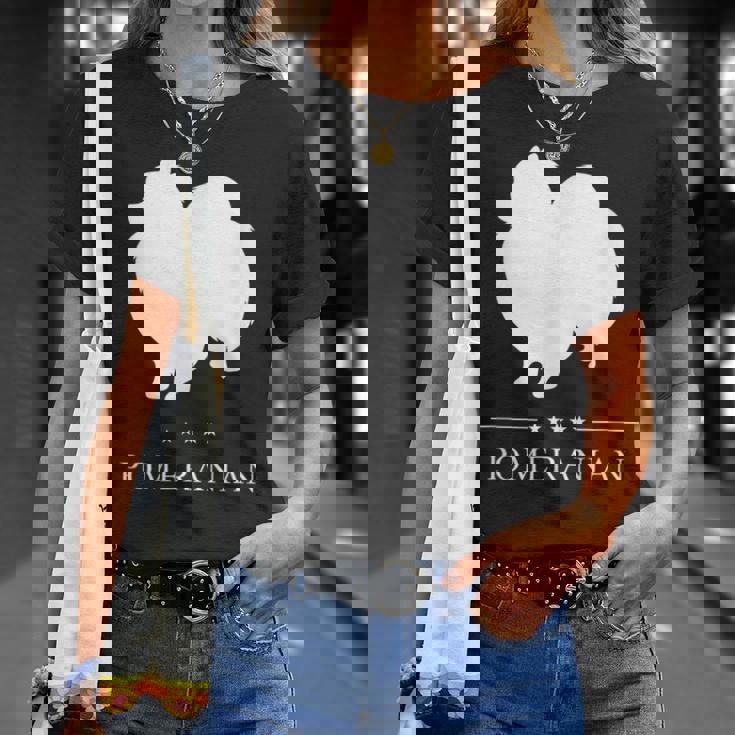 ポメラニアン 犬 ホワイト シルエット Tシャツ 彼女への贈り物