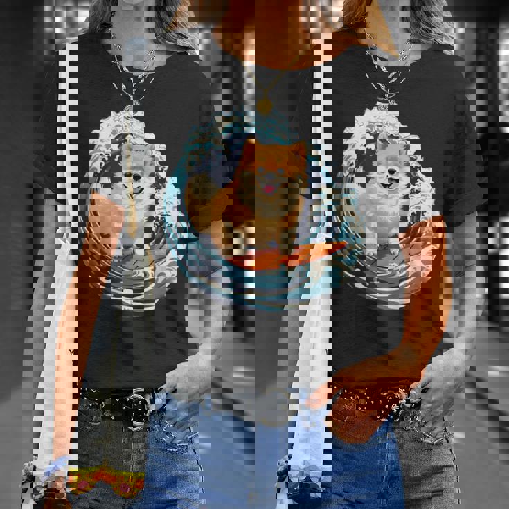 ポメラニアン 面白いtシャツ 犬 イヌ サーフィン 夏 かわいい メンズ 子供 おもしろ 服 グッズ ネタ Tシャツ 彼女への贈り物