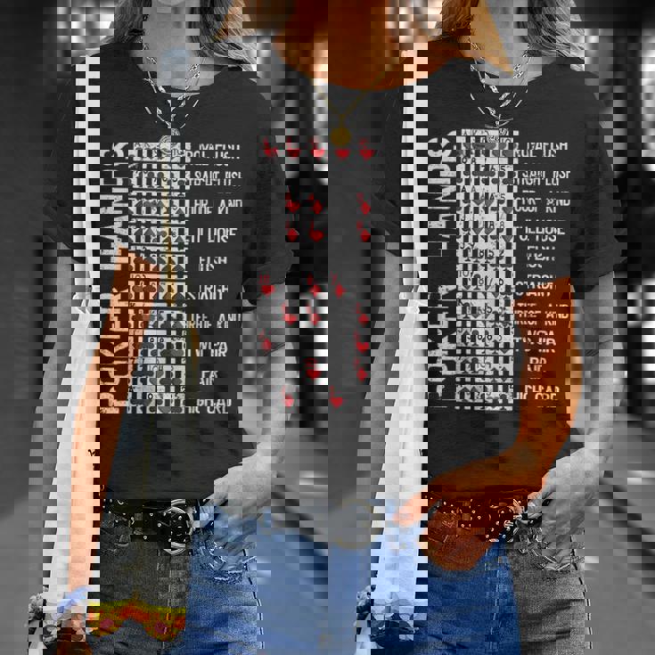 ポーカーハンド チートシートカード カジノゲーム 面白いプレイヤーギフト Tシャツ 彼女への贈り物