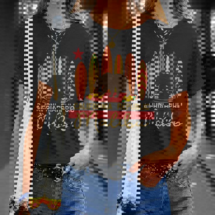 マリブ カリフォルニア リパブリック ベア サーファー 記念品 Tシャツ 彼女への贈り物