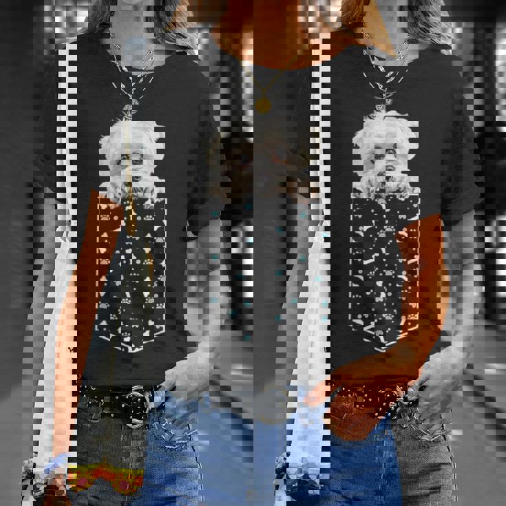 マルチーズ犬ポケット子犬の顔ペット愛好家 Tシャツ 彼女への贈り物