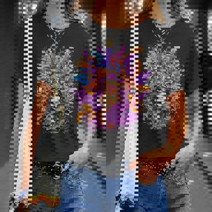 マルディグラ フェザー パープル マスク グリーン ニューオーリンズ Tシャツ 彼女への贈り物
