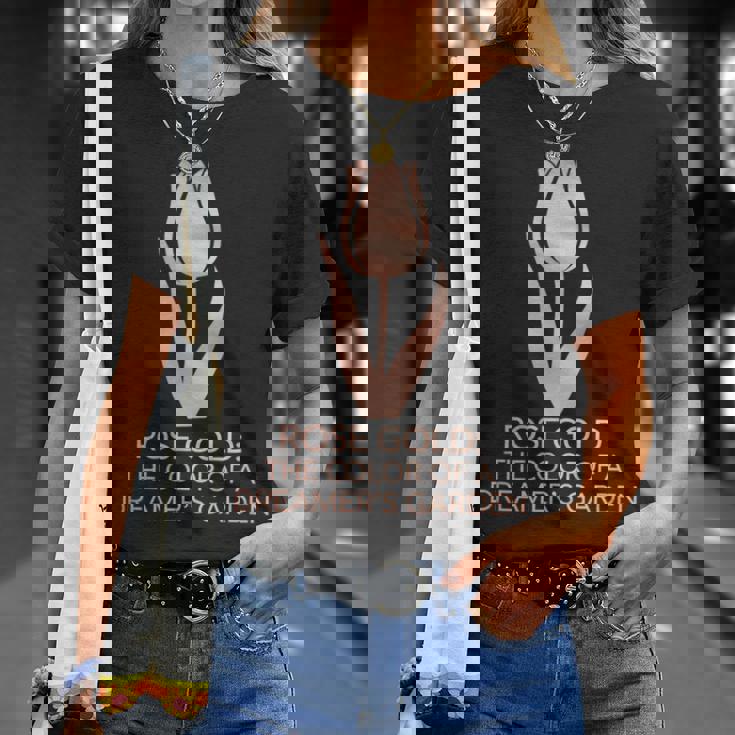 ミニマリスト フローラル ローズ ゴールド ドリーマーズ ガーデン チューリップアート Tシャツ 彼女への贈り物