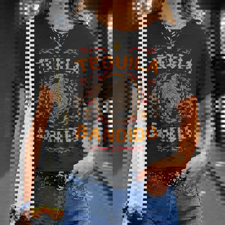 メキシカンスカル テキーラ バンディト クール スケルトン チャロ ギフトアイデア Tシャツ 彼女への贈り物