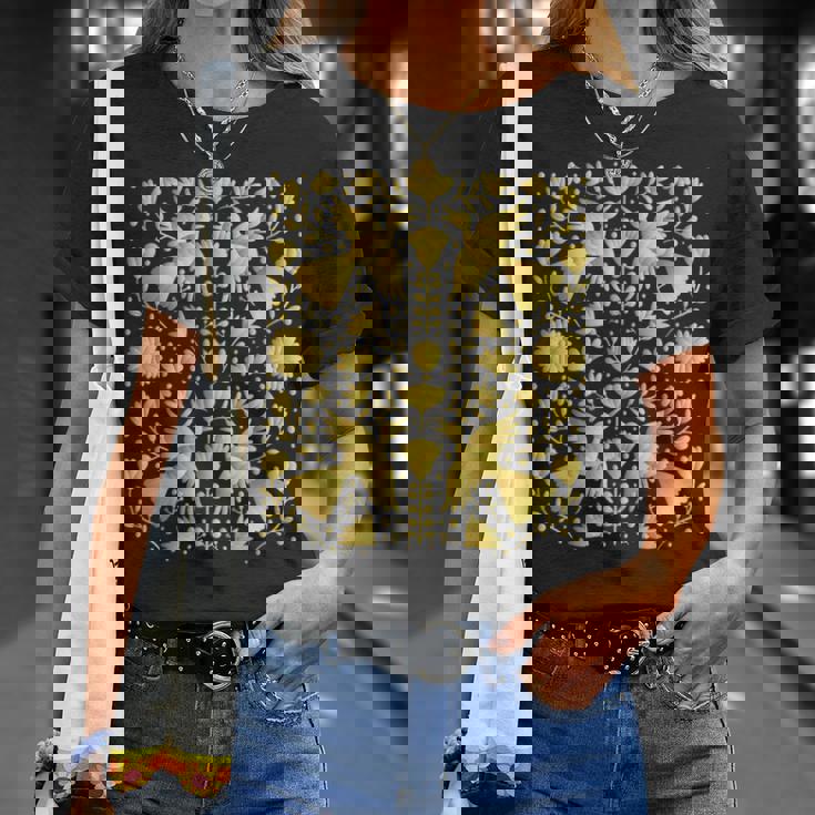 メキシカンテナンゴスのメキシカンゴールド刺繍プリント。 Tシャツ 彼女への贈り物