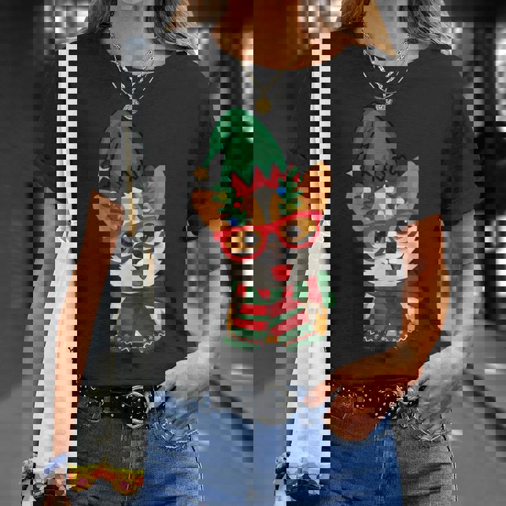 メリークリスマス かわいいオタクウェールズコーギー エルフの帽子とスカーフ付き Tシャツ 彼女への贈り物