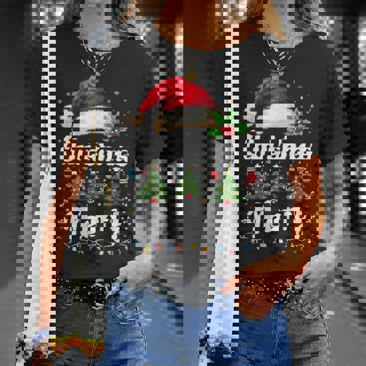 メリークリスマスライト 赤いサンタ帽子 クリスマス ファミリー 男性 女性 Tシャツ 彼女への贈り物