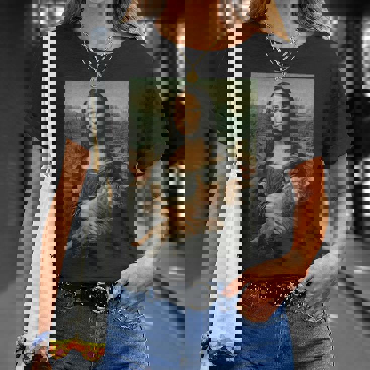 モナリザとオレンジ猫 面白いアートペインティング Tシャツ 彼女への贈り物