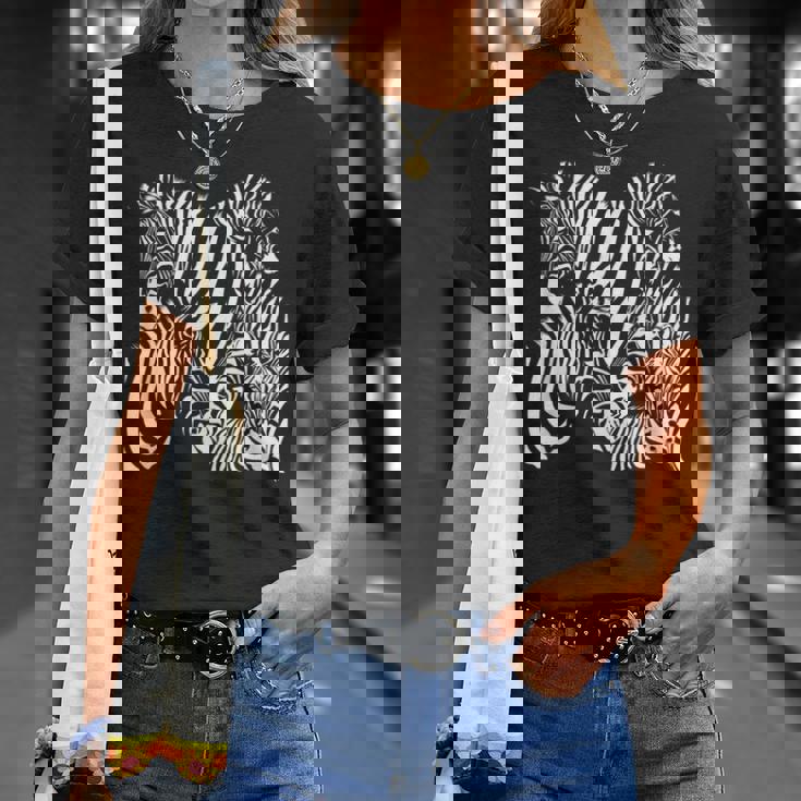 モノクロゼブラ柄アフリカサファリ動物野生生物 Tシャツ 彼女への贈り物