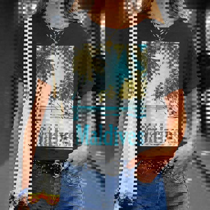 モルディブ島 ビーチ 熱帯風景 旅行 お土産 Tシャツ 彼女への贈り物