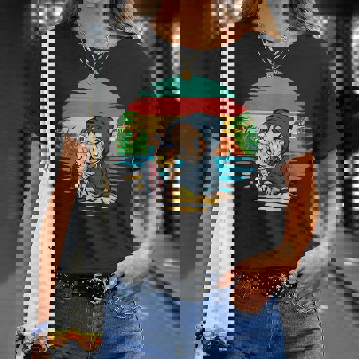 ヤシ、ビーチ、海、寒さ、太陽。 Tシャツ 彼女への贈り物