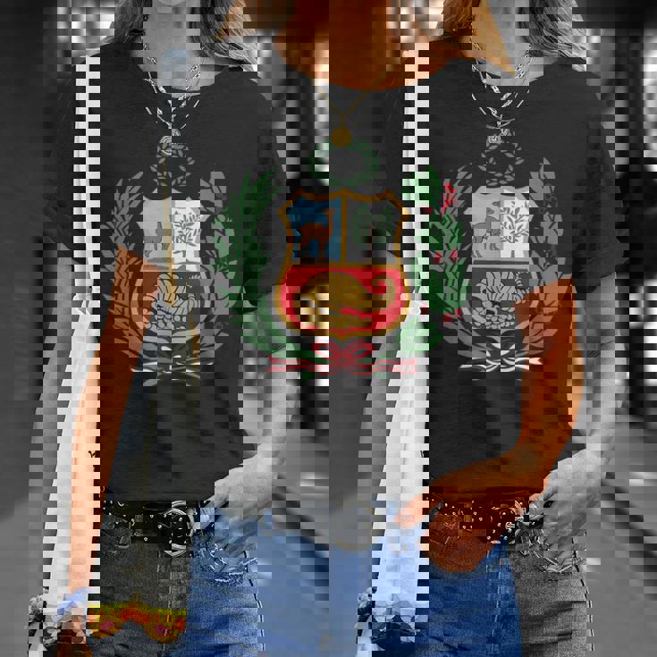 ユニセックス ペルーポロ ペルーストライプ レッド フットボール サッカー クレスト Tシャツ 彼女への贈り物