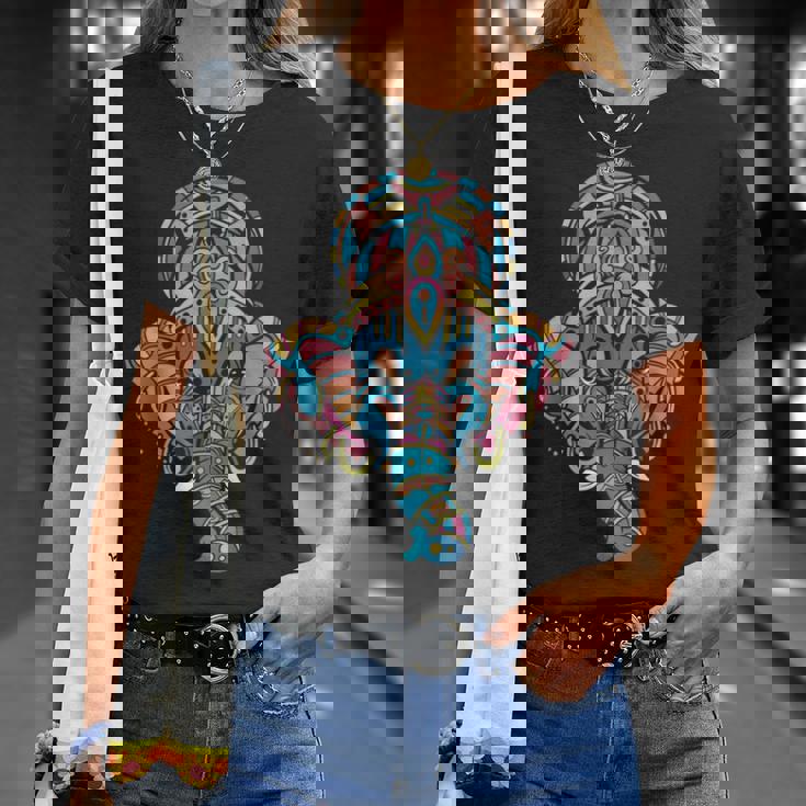 ヨガスピリチュアルヒンドゥー教象神ガネーシャ瞑想 Tシャツ 彼女への贈り物