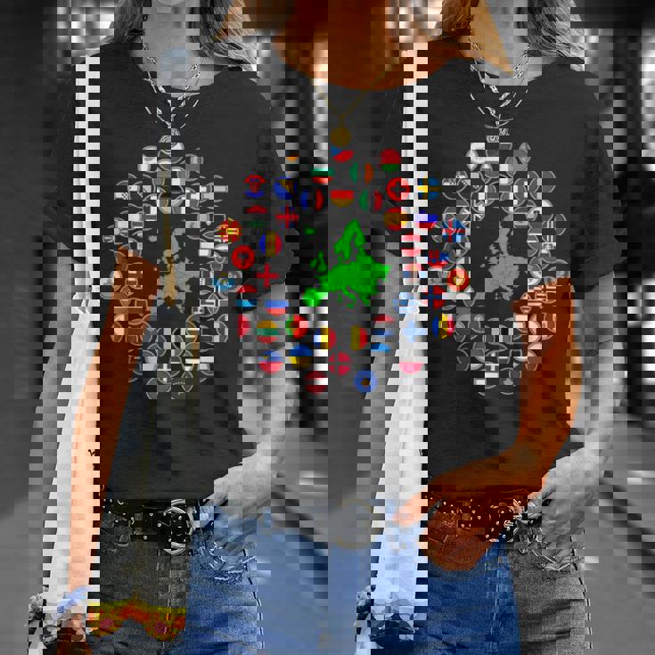 ヨーロッパ、ヨーロッパの旗、欧州連合の旗、ヨーロッパ地図。 Tシャツ 彼女への贈り物