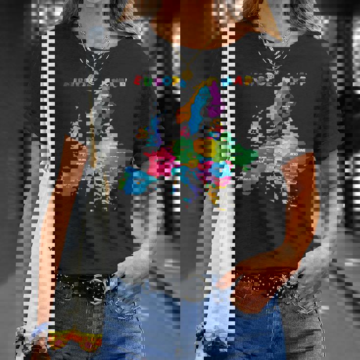 ヨーロッパ地図、国旗、ヨーロッパ諸国 Tシャツ 彼女への贈り物