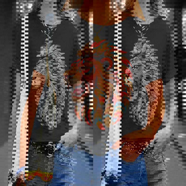 ライオン インディアン 部族 アート ネイティブアメリカン Tシャツ 彼女への贈り物