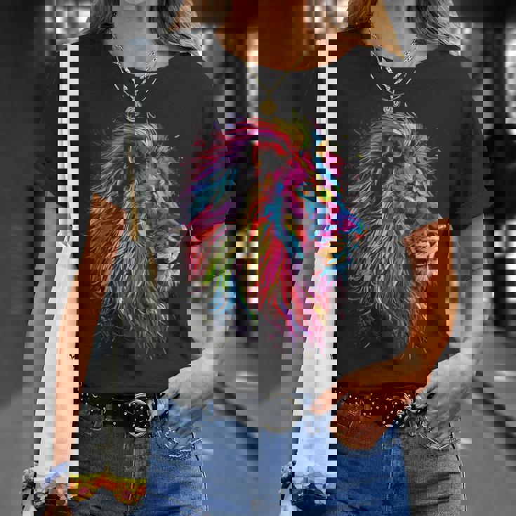 ライオンアート 抽象 カラフル 動物 グラフィック ライオン Tシャツ 彼女への贈り物