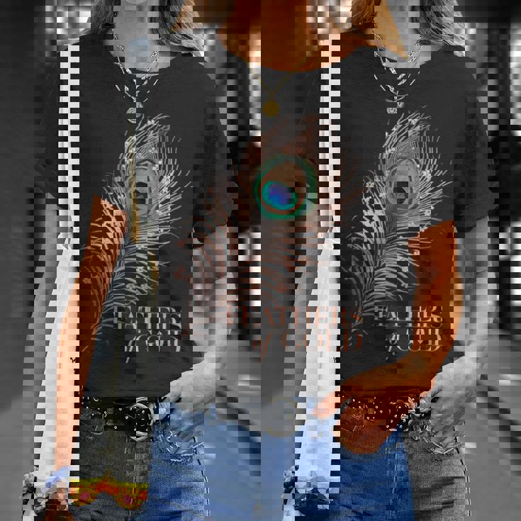 ラグジュアリーボタニカルフラワー ローズゴールド 孔雀 ゴールドの羽 Tシャツ 彼女への贈り物