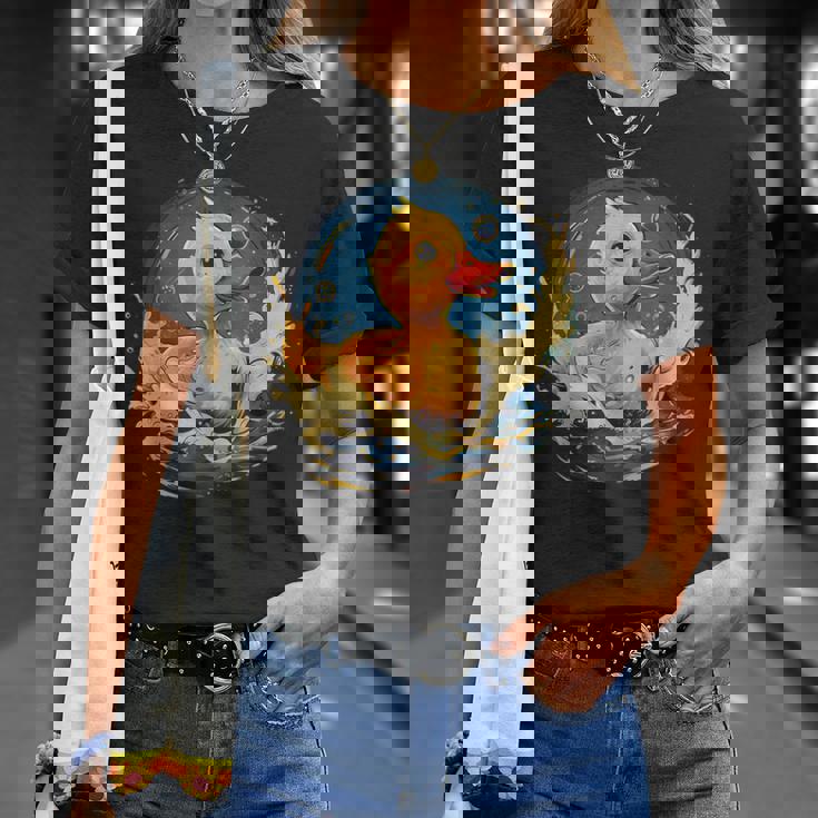 ラバーアヒル 水泳 お絵かき 水彩 ゴム ア Tシャツ 彼女への贈り物